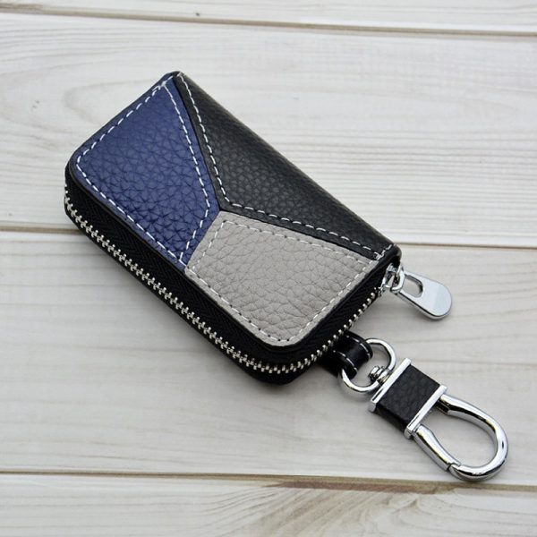 Men's Genuine Leather Key Holder with Patchwork Car Key Case - Multi-Functional Waist-Clip Key Organizer Suitable for Car Keys,, Office, Wallet - Belt Clip- Pouch for -the- Accessory Storage