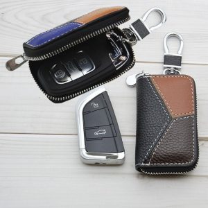 Men's Genuine Leather Key Holder with Patchwork Car Key Case - Multi-Functional Waist-Clip Key Organizer Suitable for Car Keys,, Office, Wallet - Belt Clip- Pouch for -the- Accessory Storage
