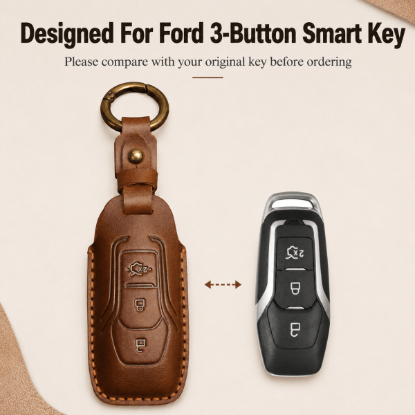 Leather Car Key Case for Ford Figo Mondeo Fiesta Ranger Kuga Fusion F150 3-Button Smart Remote Fob Cover