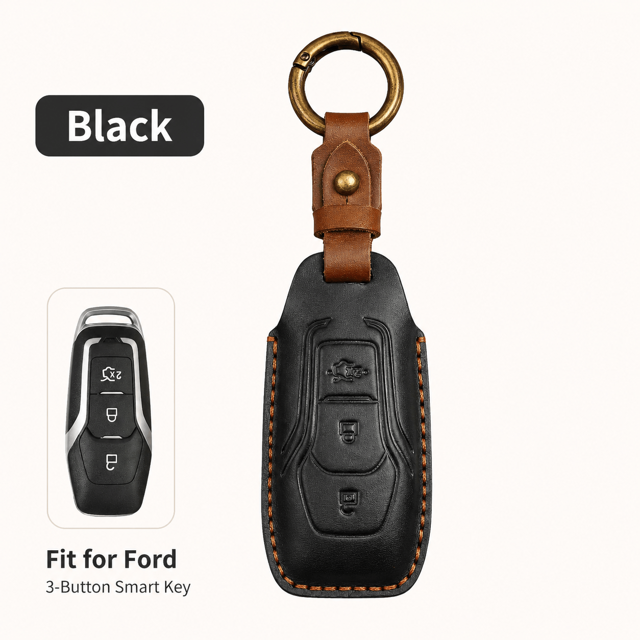 Leather Car Key Case for Ford Figo Mondeo Fiesta Ranger Kuga Fusion F150 3-Button Smart Remote Fob Cover - Image 6