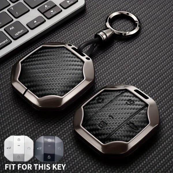 High-end Zinc Alloy Key Protective Cover, Suitable for 2025 for Chery JETOUR Freedom, T1 T2 Traveler, Car Smart Key Protective Case, Zinc Alloy Material, Carbon Fiber Pattern Surface, Drop-Proof and Wear-Resistant
