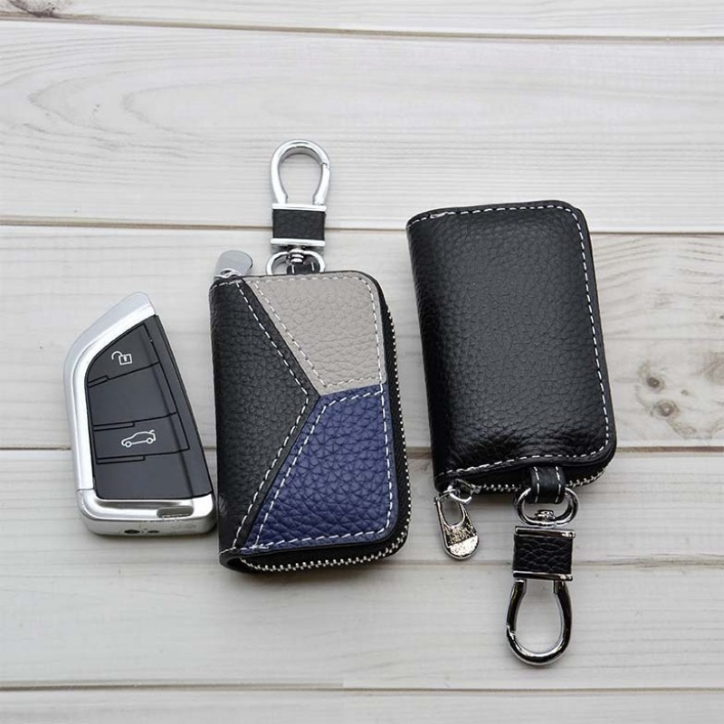 Men's Genuine Leather Key Holder with Patchwork Car Key Case - Multi-Functional Waist-Clip Key Organizer Suitable for Car Keys,, Office, Wallet - Belt Clip- Pouch for -the- Accessory Storage - Image 2