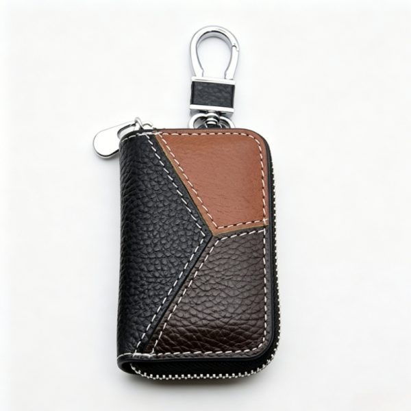 Men's Genuine Leather Key Holder with Patchwork Car Key Case - Multi-Functional Waist-Clip Key Organizer Suitable for Car Keys,, Office, Wallet - Belt Clip- Pouch for -the- Accessory Storage