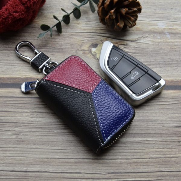 Men's Genuine Leather Key Holder with Patchwork Car Key Case - Multi-Functional Waist-Clip Key Organizer Suitable for Car Keys,, Office, Wallet - Belt Clip- Pouch for -the- Accessory Storage