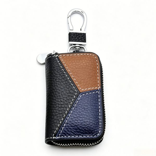 Men's Genuine Leather Key Holder with Patchwork Car Key Case - Multi-Functional Waist-Clip Key Organizer Suitable for Car Keys,, Office, Wallet - Belt Clip- Pouch for -the- Accessory Storage