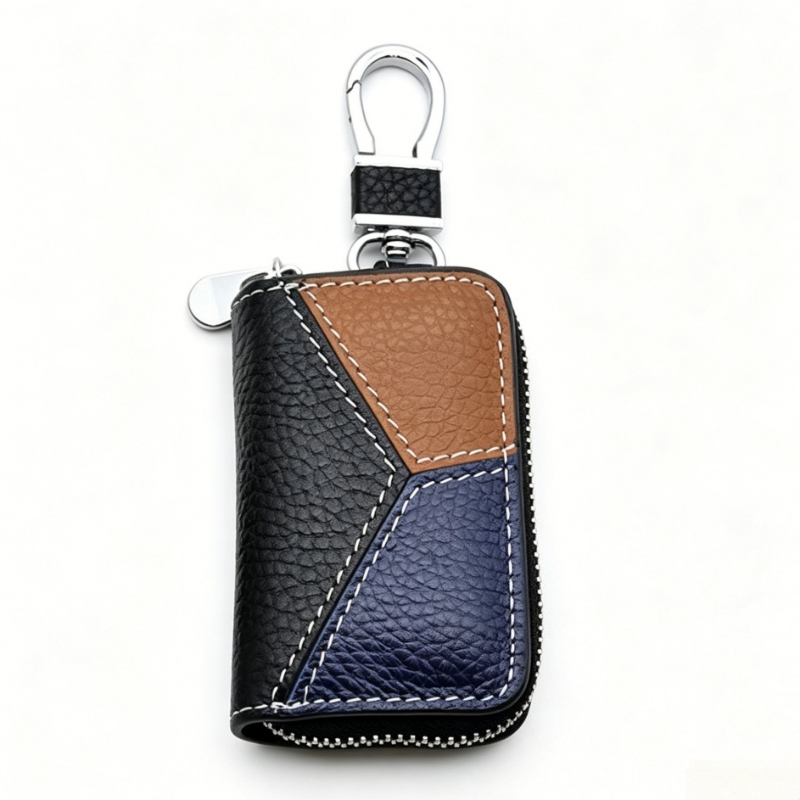 Men's Genuine Leather Key Holder with Patchwork Car Key Case - Multi-Functional Waist-Clip Key Organizer Suitable for Car Keys,, Office, Wallet - Belt Clip- Pouch for -the- Accessory Storage - Image 9